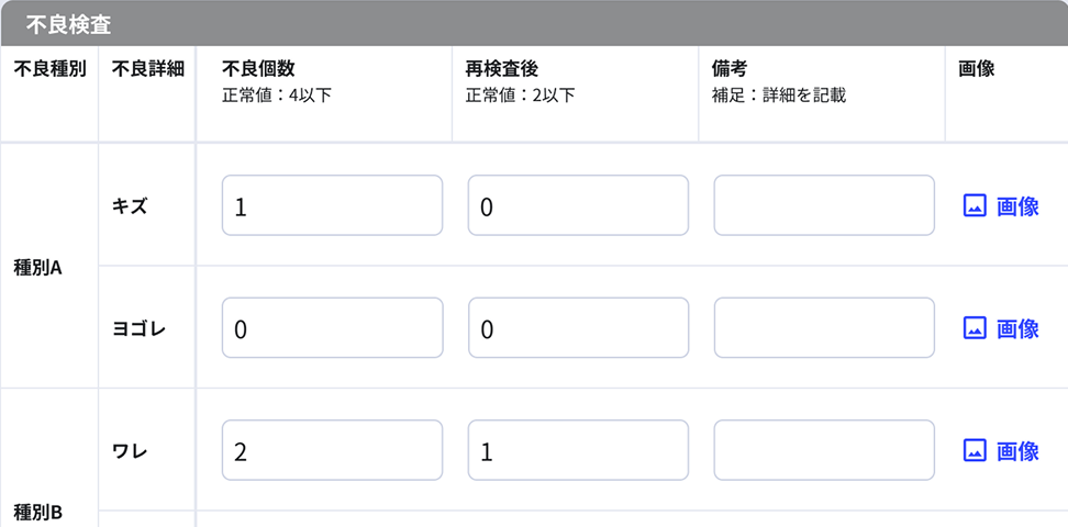 表記録の画面